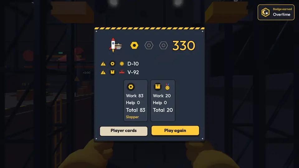 The results screen: lift-off, bolts and score