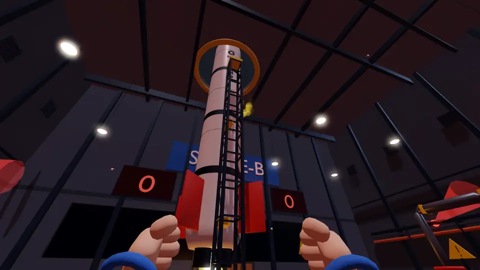 The hall as the rocket lifts off through the open roof hatch
